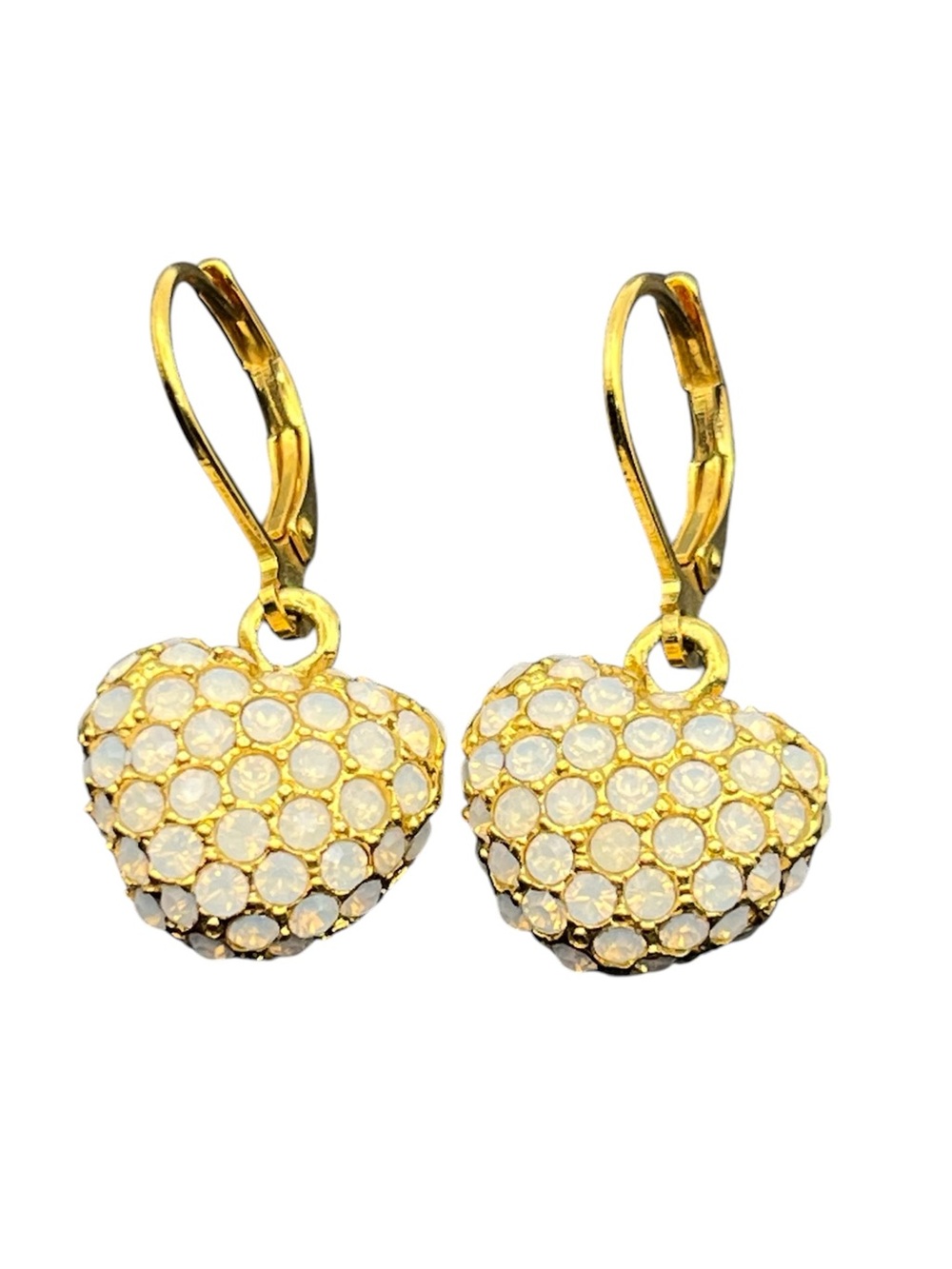 Joan Rivers Opalescent White rhinestone gold tone Heart Shaped dangle earrings